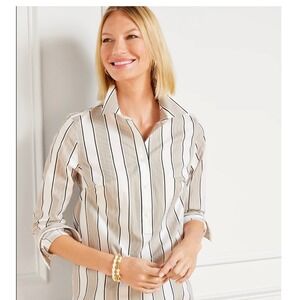 Talbots Womens No Iron Striped Button Down Long Sleeve‎ Shirt Mp Travel Packable